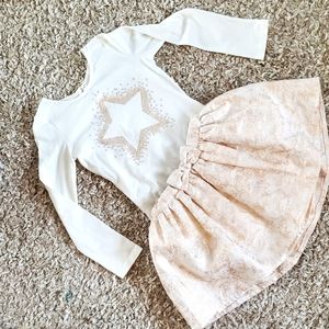 Girls White and Gold Long Sleeve Shirt and Skirt size 4T